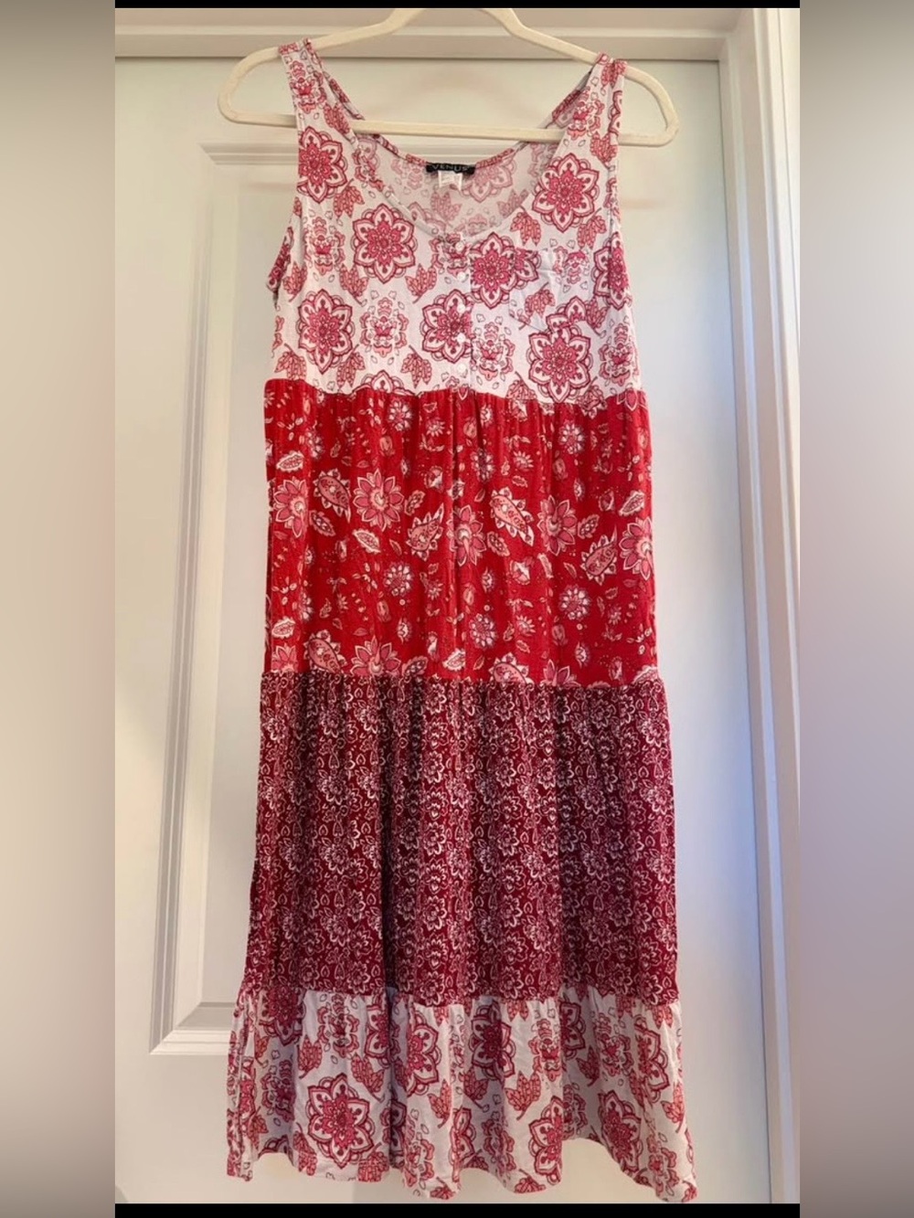 VENUS Red and White Tiered Paisley Maxi Skirt